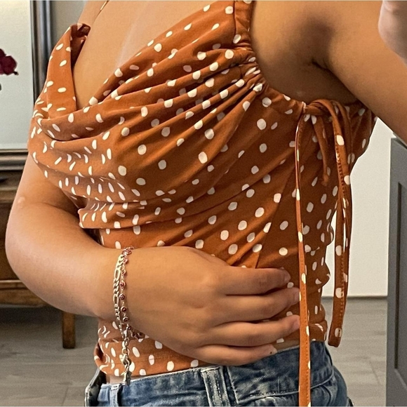 meraki Tops - ✨ Meraki Polka Dot Cowl Neck Tie Tank Top – Size XL ✨